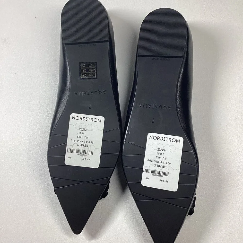 Aquatalia Adorned Black Woven‎ Leather Square Toe Flats  Size 7